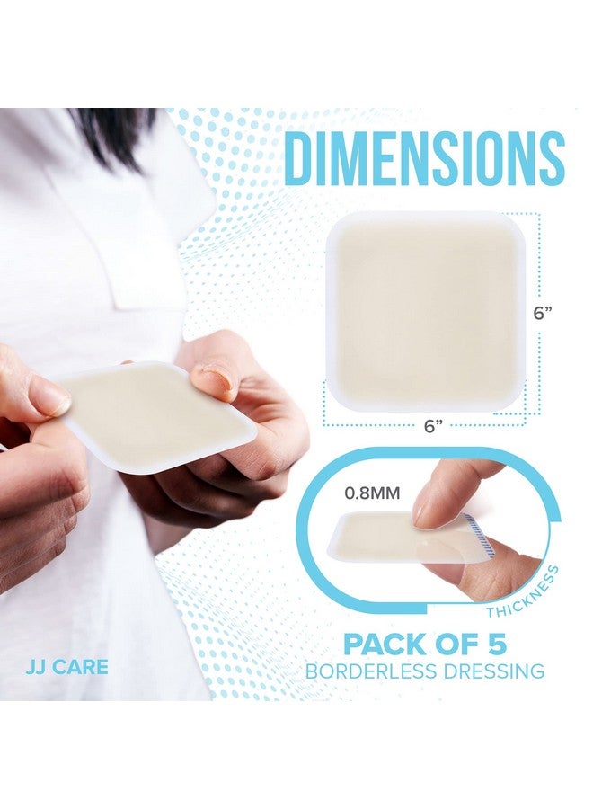 JJ CARE Hydrocolloid Dressing 6X6 [Pack 5], 0.8Mm Thick Large Hydrocolloid Bandages With Border, Self-Adhesive Thin Hydrocolloid Wound Dressing, Wound Care Bandages For Bedsores And Blisters - Image 3
