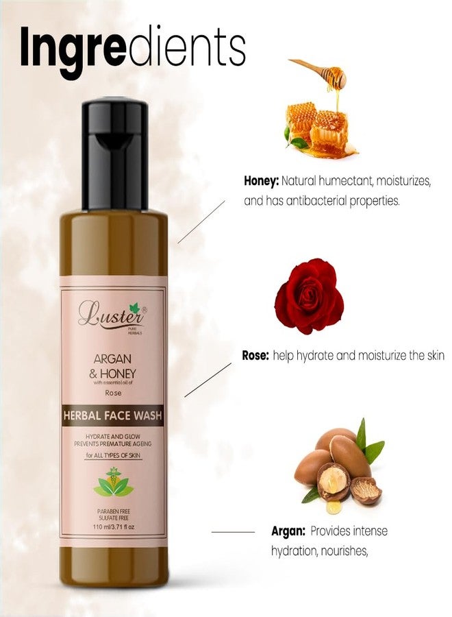 لاستر غسول الوجه لوستر بالأرغان والعسل | غني بخلاصة الورد | يساعد على ترطيب البشرة ومنحها إشراقة | غسول وجه عشبي لبشرة متألقة | للنساء والرجال (خالٍ من البارابين والكبريتات) - 110 مل - Image 3