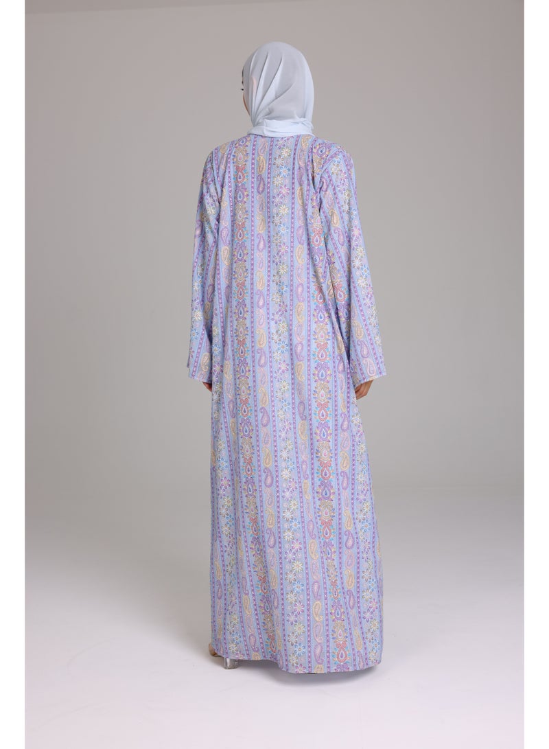 IKKXA Maxi Cut Design Spring Printed Purple Abaya - Image 4