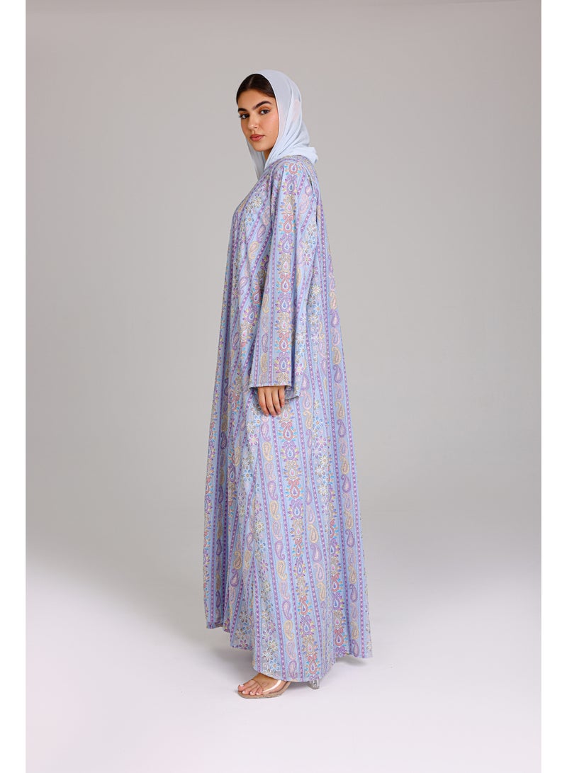 IKKXA Maxi Cut Design Spring Printed Purple Abaya - Image 3