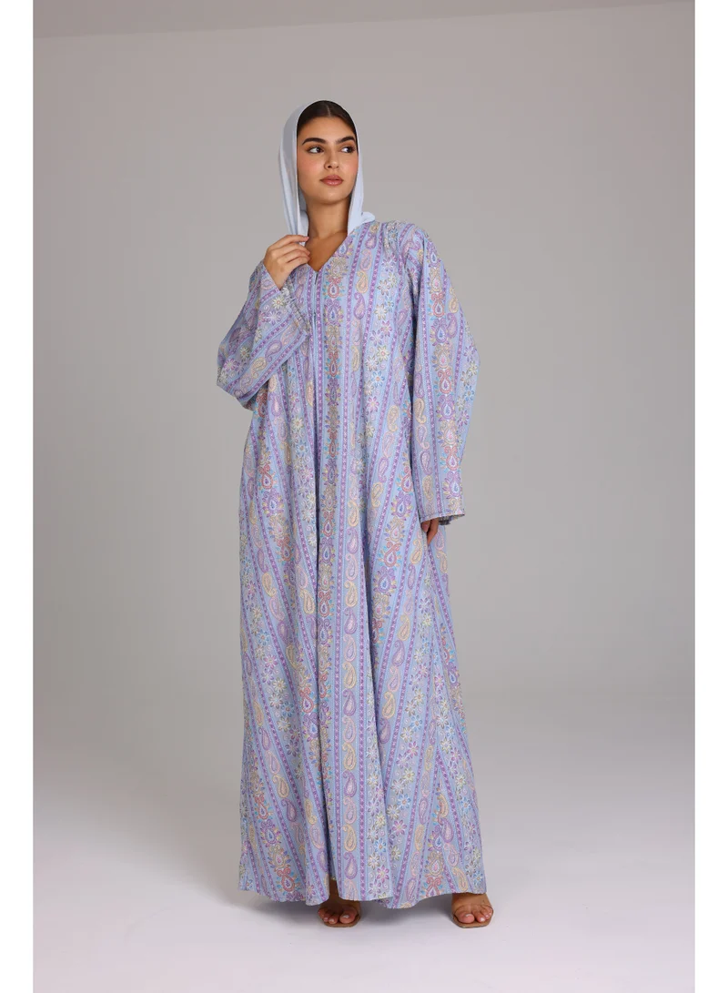 IKKXA  Maxi Cut Design Spring Printed Purple Abaya for Women | Best Price UAE