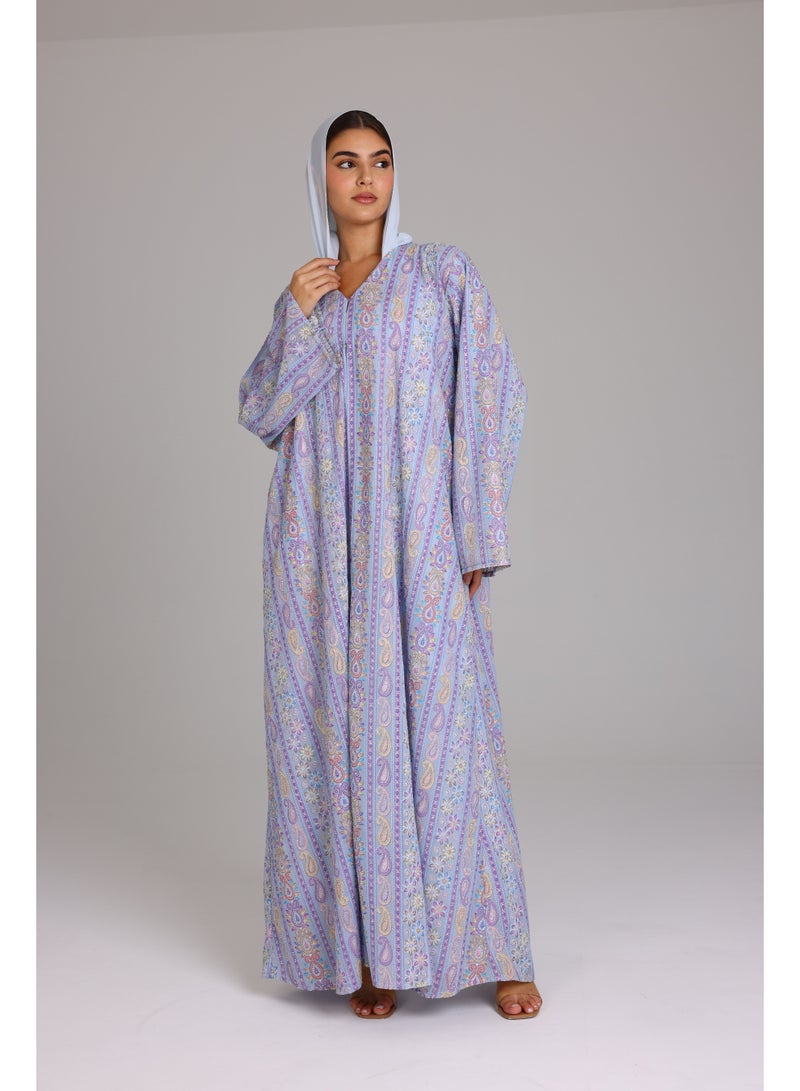 IKKXA Maxi Cut Design Spring Printed Purple Abaya - Image 5