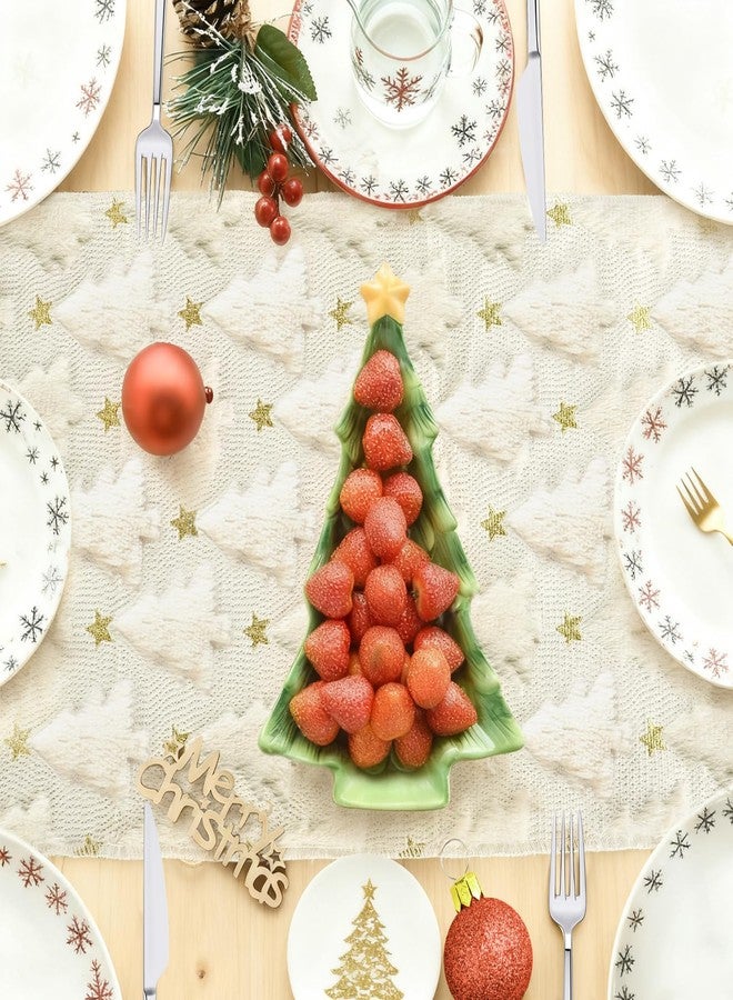 Apear1 Christmas Table Runner, Xmas Trees Star Beige Soft Plush Faux Fur Jacquard Kitchen Dining Table Decoration for Farmhouse Home Party Decor 13x72 Inch (Beige A, 13" x 72") - Image 2