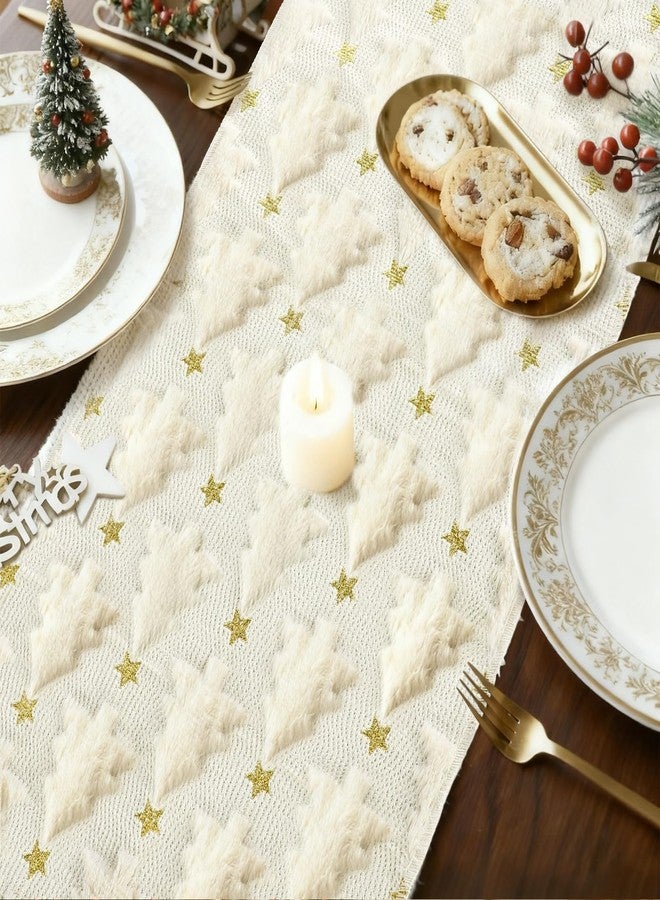 Apear1 Christmas Table Runner, Xmas Trees Star Beige Soft Plush Faux Fur Jacquard Kitchen Dining Table Decoration for Farmhouse Home Party Decor 13x72 Inch (Beige A, 13" x 72") - Image 5
