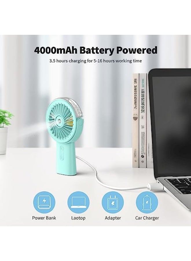 Otlonpe Misting Fan Portable Fan with Mist, 4000 mAh Rechargeable Handheld Fan Battery Operated Water Spray Mister Fan, Small Personal Hand Held Fan Power Bank for Travel Men Women, Green  - Image 4