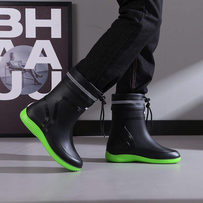 Rain Boots For Men And Women, New Style Rain-Proof And Waterproof Shoes, Short And Medium-Length Non-Slip Rain Boots, Drawstring Mouth Boots, Work Rubber Shoes - Image 5