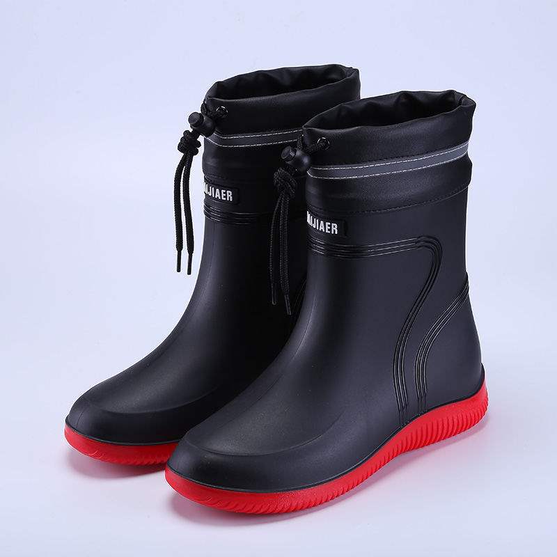 Rain Boots For Men And Women, New Style Rain-Proof And Waterproof Shoes, Short And Medium-Length Non-Slip Rain Boots, Drawstring Mouth Boots, Work Rubber Shoes - Image 1
