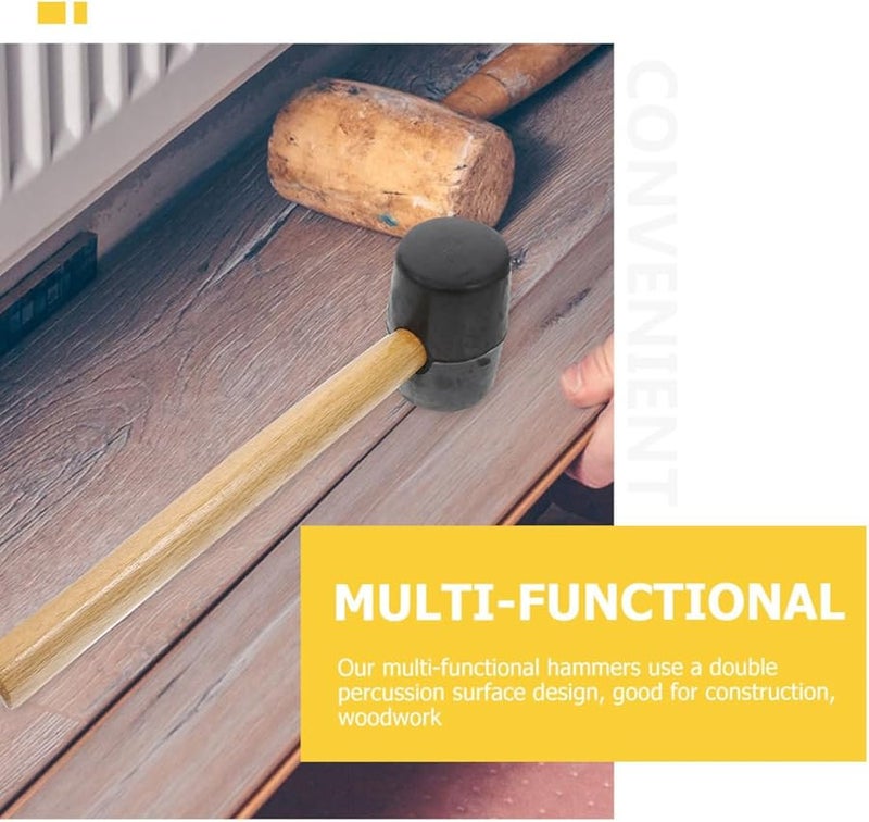 Black Rubber Mallet Hammer with Wooden Handle Non Slip Anti Marking Flooring Tool for Tile Installation Woodworking - Image 4
