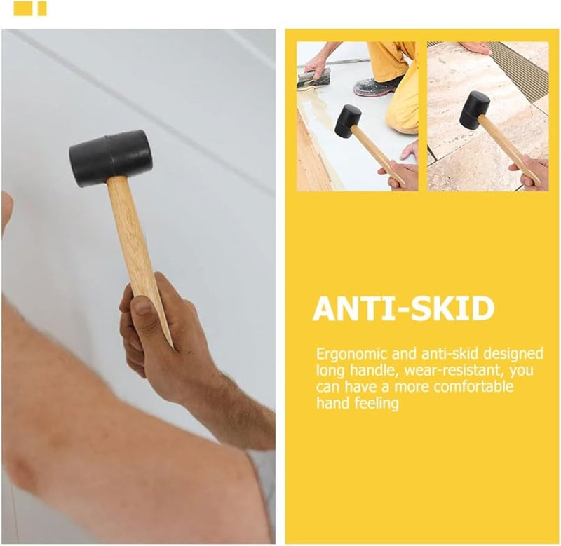 Black Rubber Mallet Hammer with Wooden Handle Non Slip Anti Marking Flooring Tool for Tile Installation Woodworking - Image 5