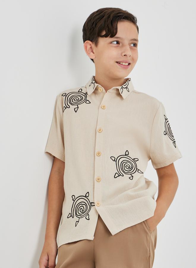 Styli Embroidered Collared Short Sleeve Shirt - Image 1