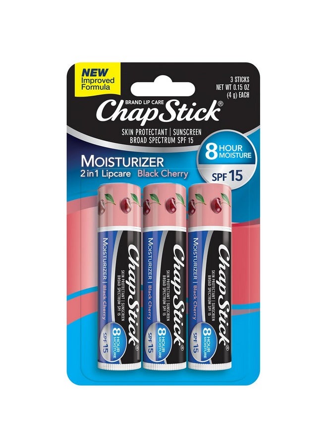 chapstick Moisturizer 2-In-1 Lipcare Spf 15, Black Cherry, 3-Pack - Sunscreen Lip Balm With Aloe Vera And Vitamin E, 0.15 Oz Ea  - Image 1