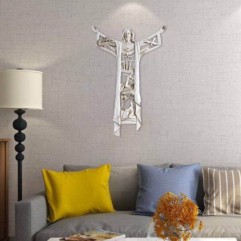 klarako Risen Christ Statue Hollow Out Church Wall Cross Christian Crucifix Collectible Jesus Figurines Relics Sculpture Home Living Room Art Works Gift - Image 1