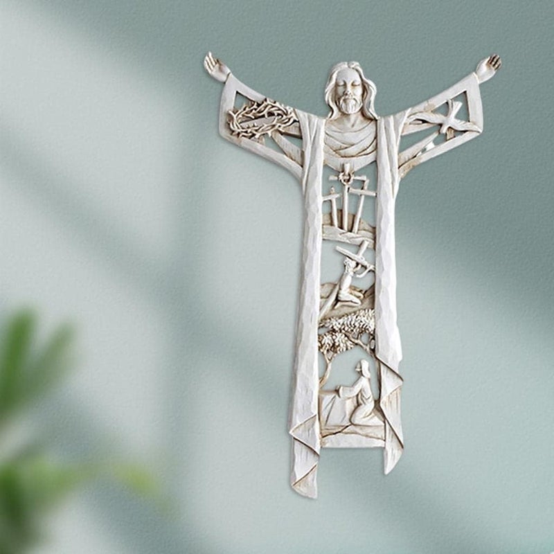 klarako Risen Christ Statue Hollow Out Church Wall Cross Christian Crucifix Collectible Jesus Figurines Relics Sculpture Home Living Room Art Works Gift - Image 4