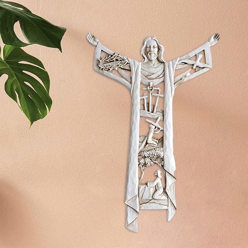 klarako Risen Christ Statue Hollow Out Church Wall Cross Christian Crucifix Collectible Jesus Figurines Relics Sculpture Home Living Room Art Works Gift - Image 5