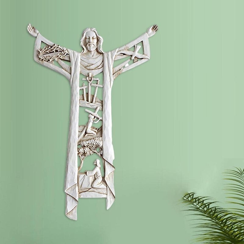klarako Risen Christ Statue Hollow Out Church Wall Cross Christian Crucifix Collectible Jesus Figurines Relics Sculpture Home Living Room Art Works Gift - Image 3