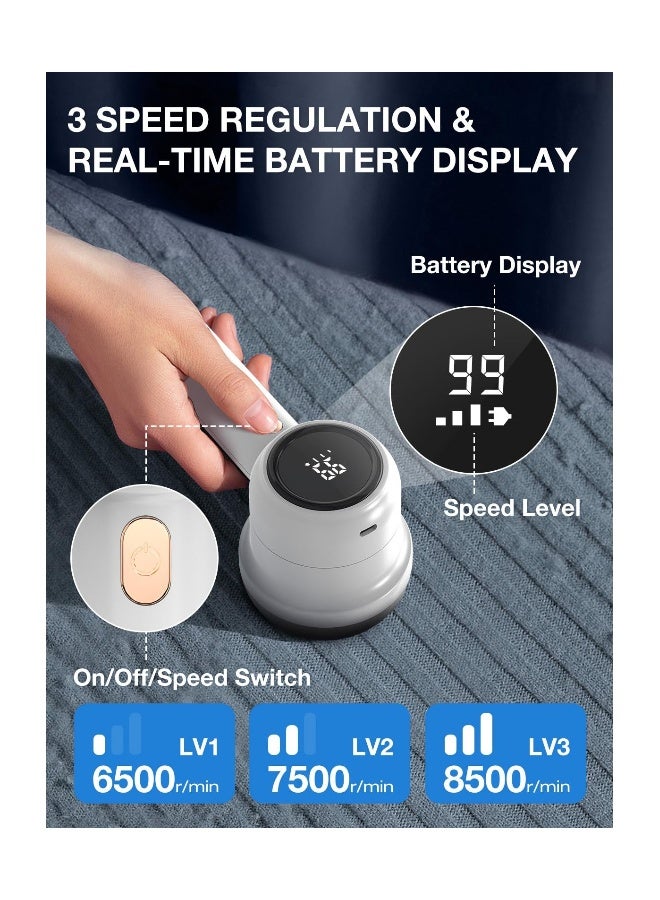 Fabric Shaver, Electric Lint Remover, Wireless Rechargeable 3-Gears and 6-Blades, Shavers to Remove Pilling for Clothes, Sweater, Couch, Blanket, Curtain, Socks, Wool - Image 2
