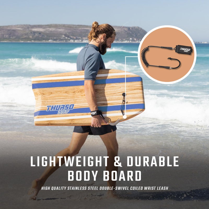 THURSO SURF ثورسو سيرف كويل 42 بوصة لوح بدن خفيف الوزن متين نواة EPS سطح IXPE قاع HDPE سلس FRP دعامة ذيل هلالي قناتين مزدوجتين شبكة بلاستيكية مع حزام معصم ملفوف مزدوج من الفولاذ المقاوم للصدأ - Image 4