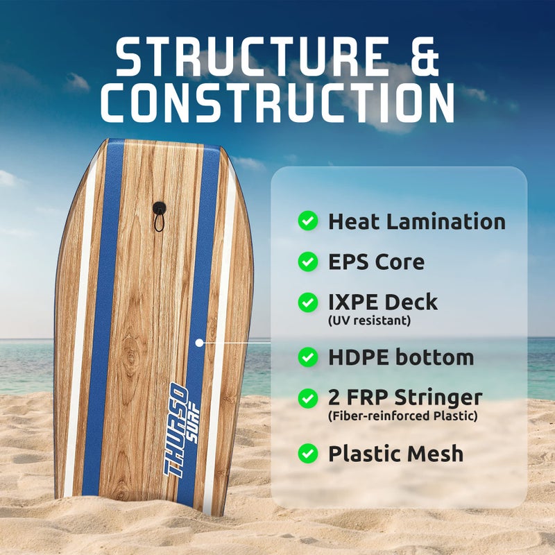 THURSO SURF ثورسو سيرف كويل 42 بوصة لوح بدن خفيف الوزن متين نواة EPS سطح IXPE قاع HDPE سلس FRP دعامة ذيل هلالي قناتين مزدوجتين شبكة بلاستيكية مع حزام معصم ملفوف مزدوج من الفولاذ المقاوم للصدأ - Image 2