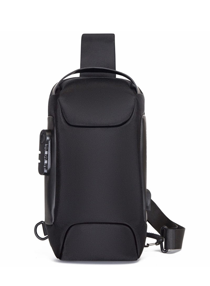 MIXDE Crossbody Sling Bag, Body Chest Shoulder Bag for Men Women Casual Shoulder Backpack Bag, Waterproof Leather Chest Casual Daypack with Usb Charging Port for Travel Hiking  - Image 1