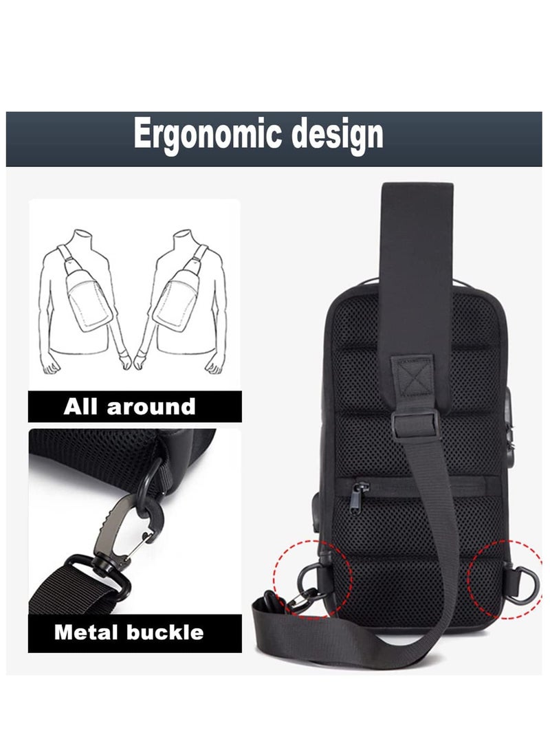 MIXDE Crossbody Sling Bag, Body Chest Shoulder Bag for Men Women Casual Shoulder Backpack Bag, Waterproof Leather Chest Casual Daypack with Usb Charging Port for Travel Hiking  - Image 4