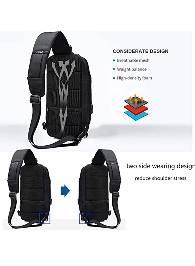 MIXDE Crossbody Sling Bag, Body Chest Shoulder Bag for Men Women Casual Shoulder Backpack Bag, Waterproof Leather Chest Casual Daypack with Usb Charging Port for Travel Hiking  - Image 5