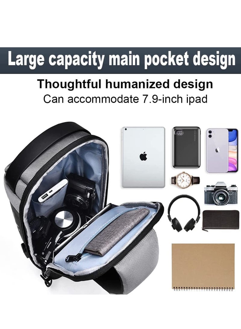 MIXDE Crossbody Sling Bag, Body Chest Shoulder Bag for Men Women Casual Shoulder Backpack Bag, Waterproof Leather Chest Casual Daypack with Usb Charging Port for Travel Hiking  - Image 2