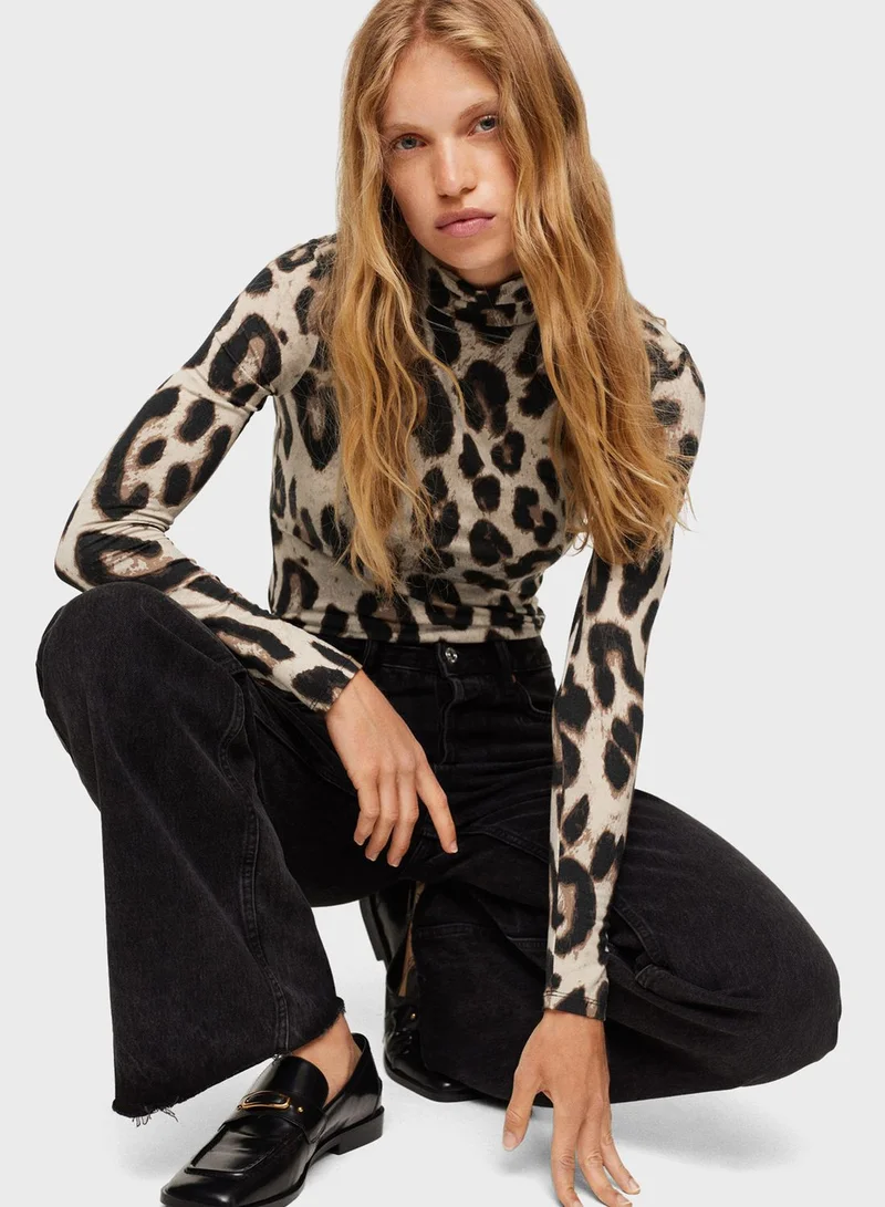 MANGO High Neck Knitted T-Shirt