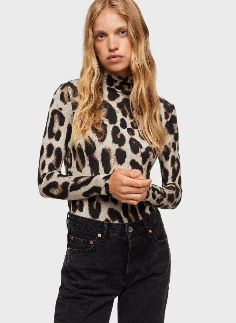 MANGO High Neck Knitted T-Shirt
