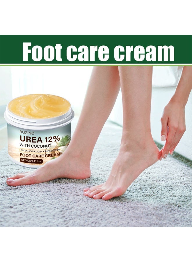 Rozino كريم يوريا 12% مع جوز الهند، 2% حمض الساليسيليك وزبدة الشيا، كريم للعناية بالقدمين، مزيل للجلد الميت، تقشير الجلد الميت، كريم لليدين والقدمين للبشرة الجافة والمتشققة - Image 1