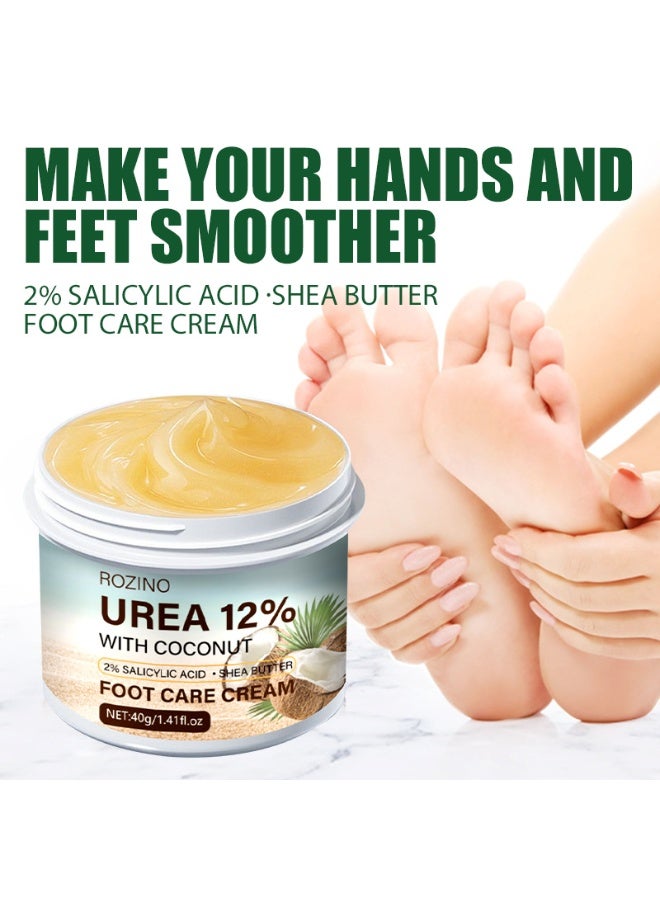 Rozino كريم يوريا 12% مع جوز الهند، 2% حمض الساليسيليك وزبدة الشيا، كريم للعناية بالقدمين، مزيل للجلد الميت، تقشير الجلد الميت، كريم لليدين والقدمين للبشرة الجافة والمتشققة - Image 2