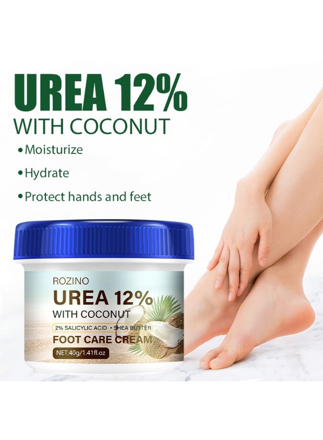 Rozino كريم يوريا 12% مع جوز الهند، 2% حمض الساليسيليك وزبدة الشيا، كريم للعناية بالقدمين، مزيل للجلد الميت، تقشير الجلد الميت، كريم لليدين والقدمين للبشرة الجافة والمتشققة - Image 3