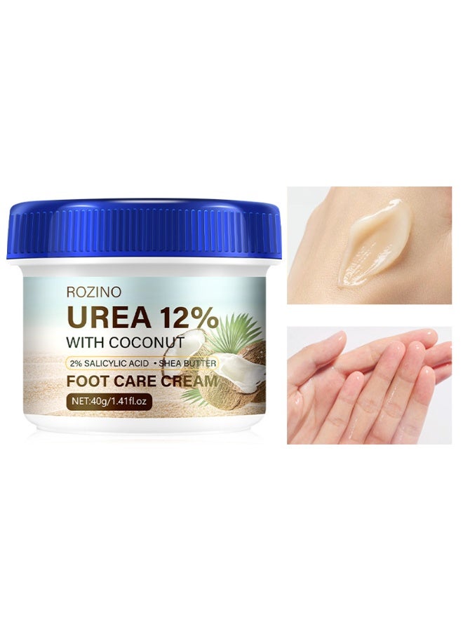 Rozino كريم يوريا 12% مع جوز الهند، 2% حمض الساليسيليك وزبدة الشيا، كريم للعناية بالقدمين، مزيل للجلد الميت، تقشير الجلد الميت، كريم لليدين والقدمين للبشرة الجافة والمتشققة - Image 4
