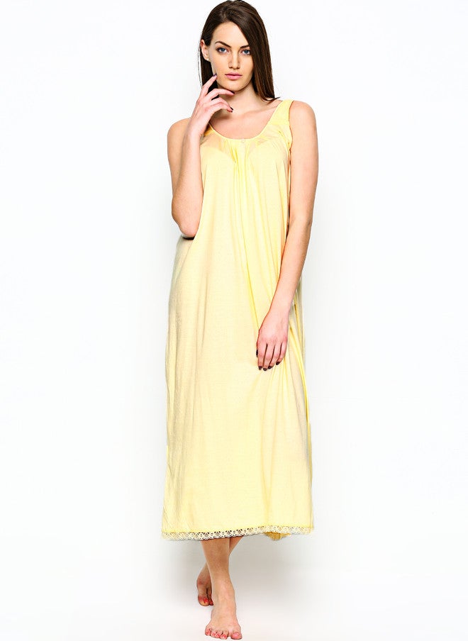 Red Rose Yellow Maxi Nightdress SANDHYA - Pure Cotton Sleeveless Midi with Lace Trim - Image 1