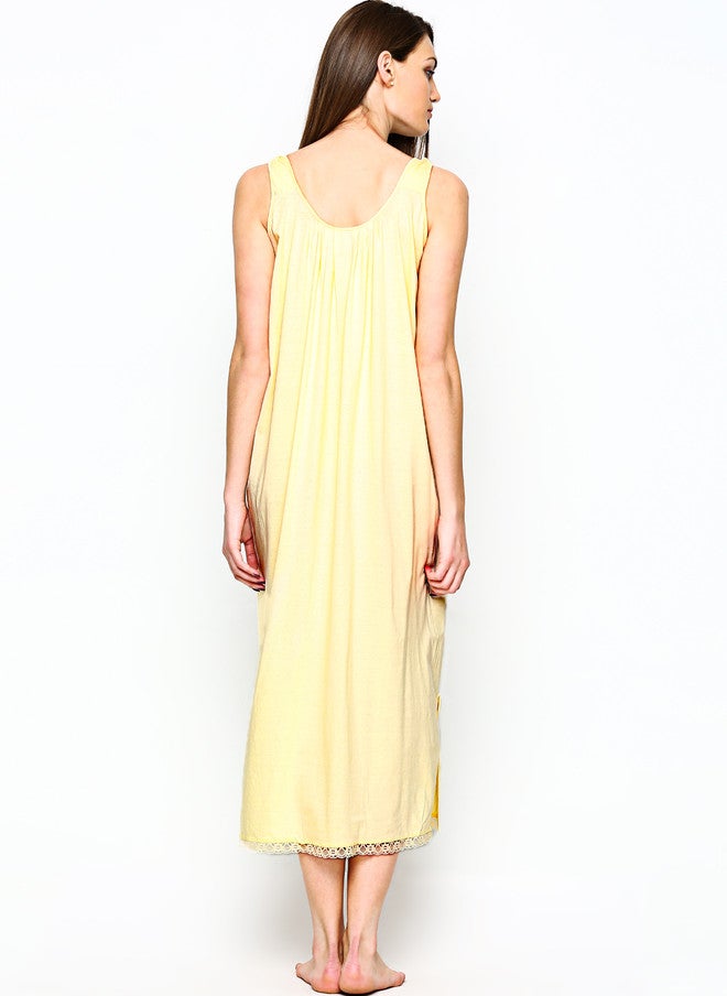 Red Rose Yellow Maxi Nightdress SANDHYA - Pure Cotton Sleeveless Midi with Lace Trim - Image 4