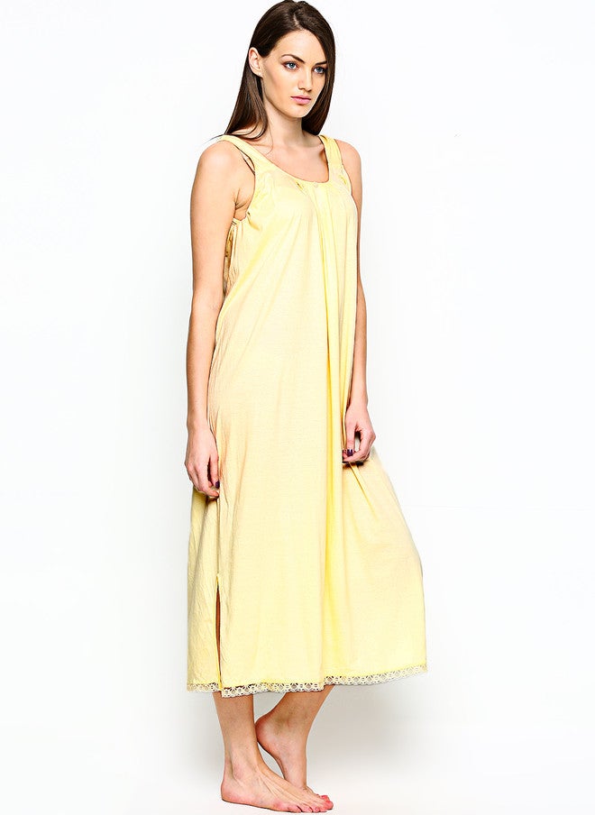 Red Rose Yellow Maxi Nightdress SANDHYA - Pure Cotton Sleeveless Midi with Lace Trim - Image 3