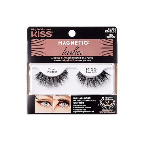 KISS Magnetic Lashes, Crowd Pleaser, 1 Pair of Synthetic False Eyelashes With 5 Double Strength Magnets, Wind Resistant, Dermatologist Tested Fake Lashes Last Up To 16 Hours, Reusable Up To 15 Times - Image 1