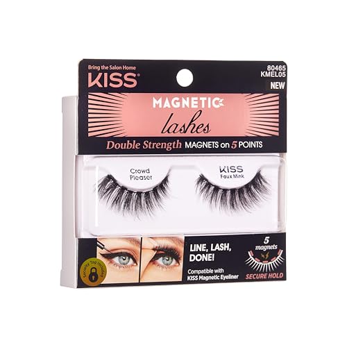 KISS Magnetic Lashes, Crowd Pleaser, 1 Pair of Synthetic False Eyelashes With 5 Double Strength Magnets, Wind Resistant, Dermatologist Tested Fake Lashes Last Up To 16 Hours, Reusable Up To 15 Times - Image 2