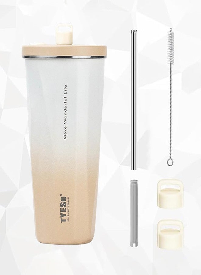 TYESO Stainless Steel Tumbler with straw inside Stainless steel wide-mouth vacuum insulation home office outdoor multi-color thermal insulation and cold insulation cover with 20oz (Mocha) - Image 3