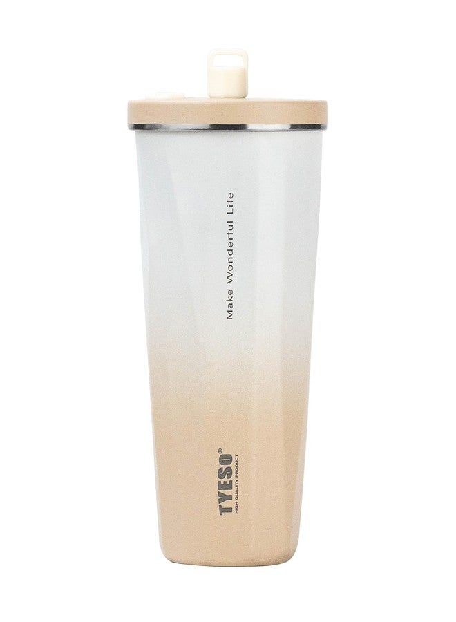 TYESO Stainless Steel Tumbler with straw inside Stainless steel wide-mouth vacuum insulation home office outdoor multi-color thermal insulation and cold insulation cover with 20oz (Mocha) - Image 1