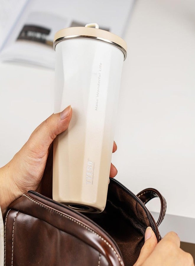 TYESO Stainless Steel Tumbler with straw inside Stainless steel wide-mouth vacuum insulation home office outdoor multi-color thermal insulation and cold insulation cover with 20oz (Mocha) - Image 2