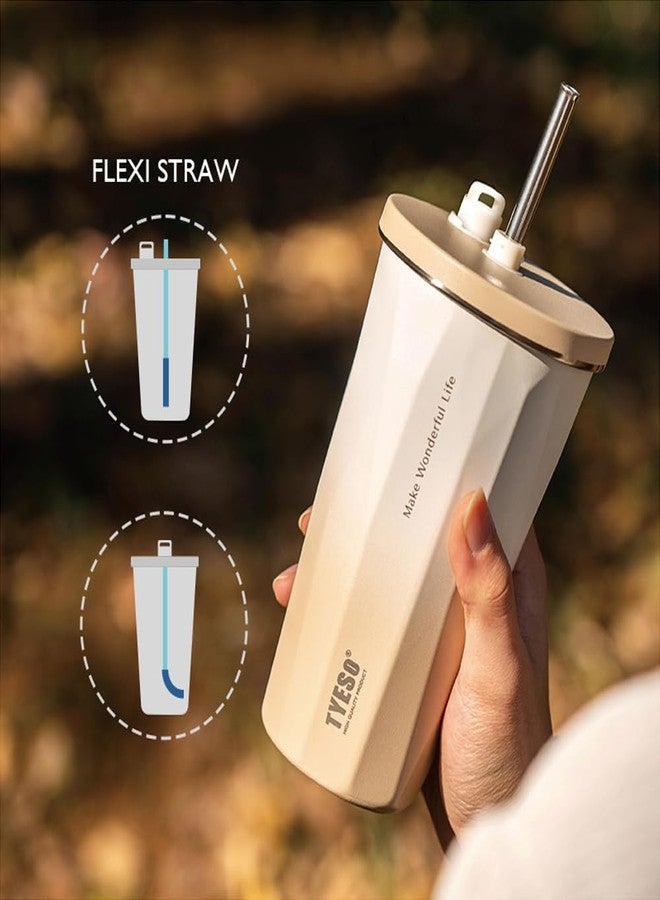 TYESO Stainless Steel Tumbler with straw inside Stainless steel wide-mouth vacuum insulation home office outdoor multi-color thermal insulation and cold insulation cover with 20oz (Mocha) - Image 5