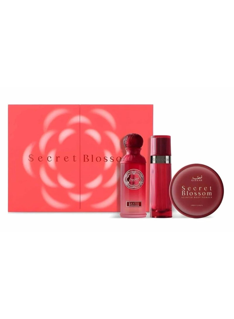 Gissah Secret Blossom Gift Set for Women – Eau de Parfum + Body Mist + Scented Body Powder – Luxury Floral Sweet Fragrance Set - Image 1