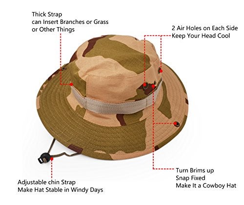 UltraKey Outdoor Wide Brim Sun Protect Hat, Classic US Combat Army Style Bush Jungle Sun Cap for Fishing Hunting Camping Desert Camouflage 9 - Image 3