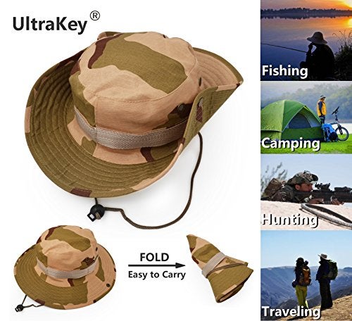 UltraKey Outdoor Wide Brim Sun Protect Hat, Classic US Combat Army Style Bush Jungle Sun Cap for Fishing Hunting Camping Desert Camouflage 9 - Image 2