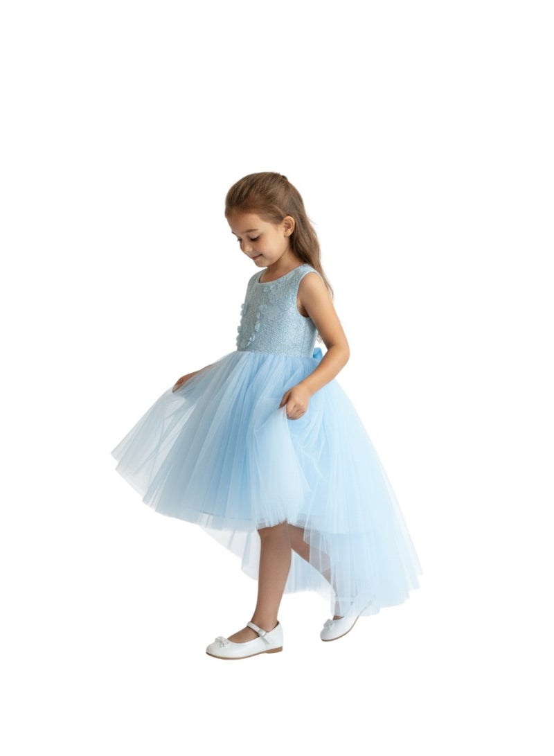 D'Daniela Blue Blossom High-Low Tulle Party Dress - Image 3