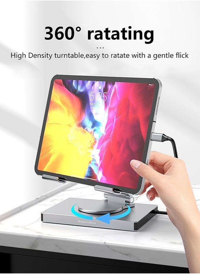 Quality Tablet Stand, Adjustable Foldable 9-in-1 USB C Hub 4K@60HZ HDMI USB 3.0 PD 100W 3.5mm Audio SD/TF Card Reader, 360°Rotatable Tablets Holder for Tablets,iPad,Etc - pzsku/ZB39358FA6DD628596B9DZ/45/_/1717349521/8deb26b1-78db-4466-812b-d889fc66a056