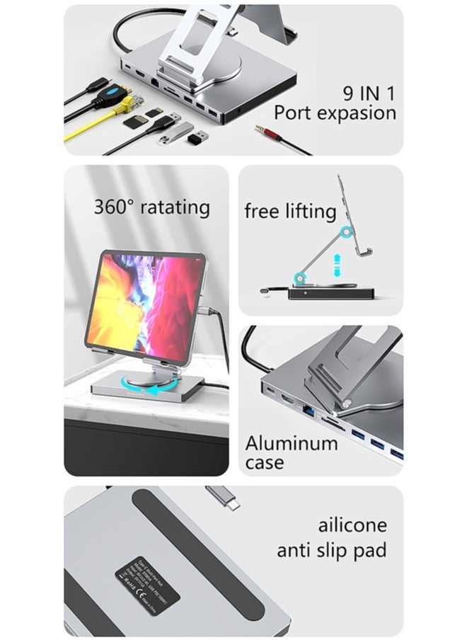 Quality Tablet Stand, Adjustable Foldable 9-in-1 USB C Hub 4K@60HZ HDMI USB 3.0 PD 100W 3.5mm Audio SD/TF Card Reader, 360°Rotatable Tablets Holder for Tablets,iPad,Etc - pzsku/ZB39358FA6DD628596B9DZ/45/_/1723997375/0bacf127-87ec-49c0-aacf-0cd1c9d442d1