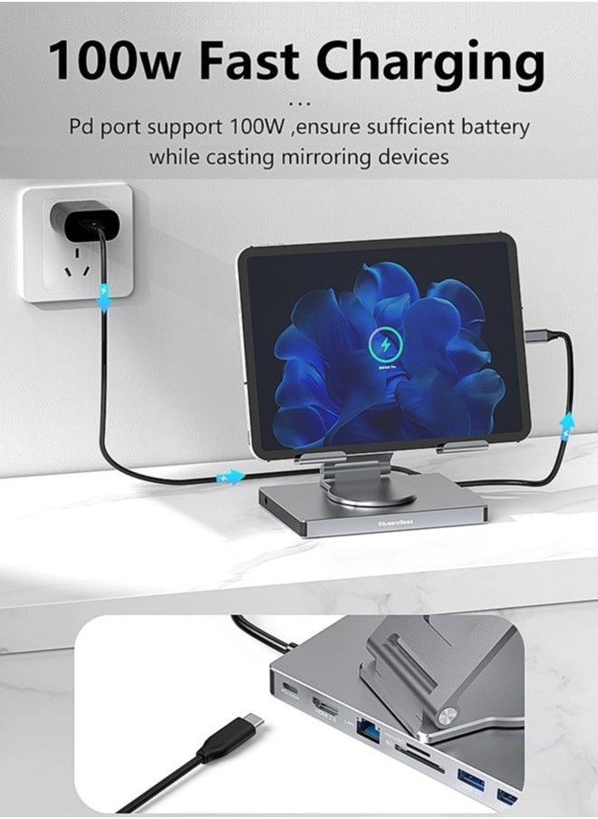 Quality Tablet Stand, Adjustable Foldable 9-in-1 USB C Hub 4K@60HZ HDMI USB 3.0 PD 100W 3.5mm Audio SD/TF Card Reader, 360°Rotatable Tablets Holder for Tablets,iPad,Etc - pzsku/ZB39358FA6DD628596B9DZ/45/_/1723997379/b027d038-fc96-4967-972f-38e14f9b0ca4