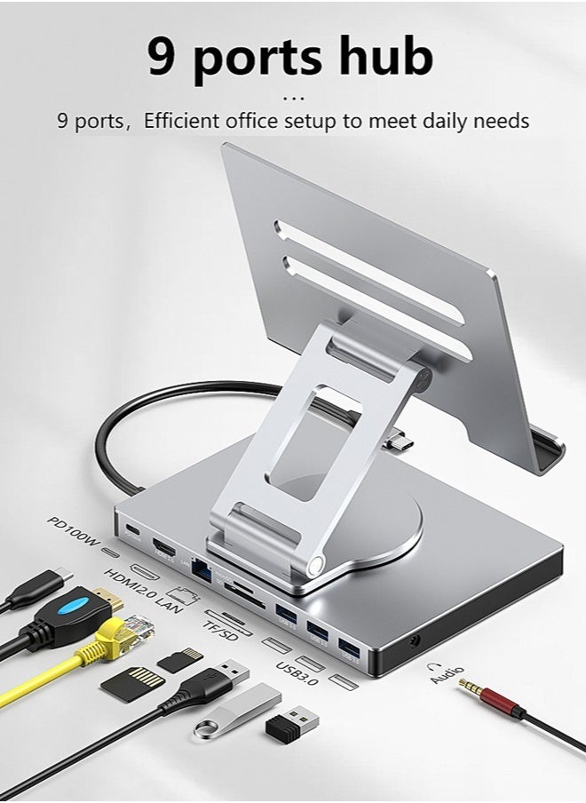 Quality Tablet Stand, Adjustable Foldable 9-in-1 USB C Hub 4K@60HZ HDMI USB 3.0 PD 100W 3.5mm Audio SD/TF Card Reader, 360°Rotatable Tablets Holder for Tablets,iPad,Etc - pzsku/ZB39358FA6DD628596B9DZ/45/_/1723997386/107c302a-2aaa-459f-94bc-d89ea3369569