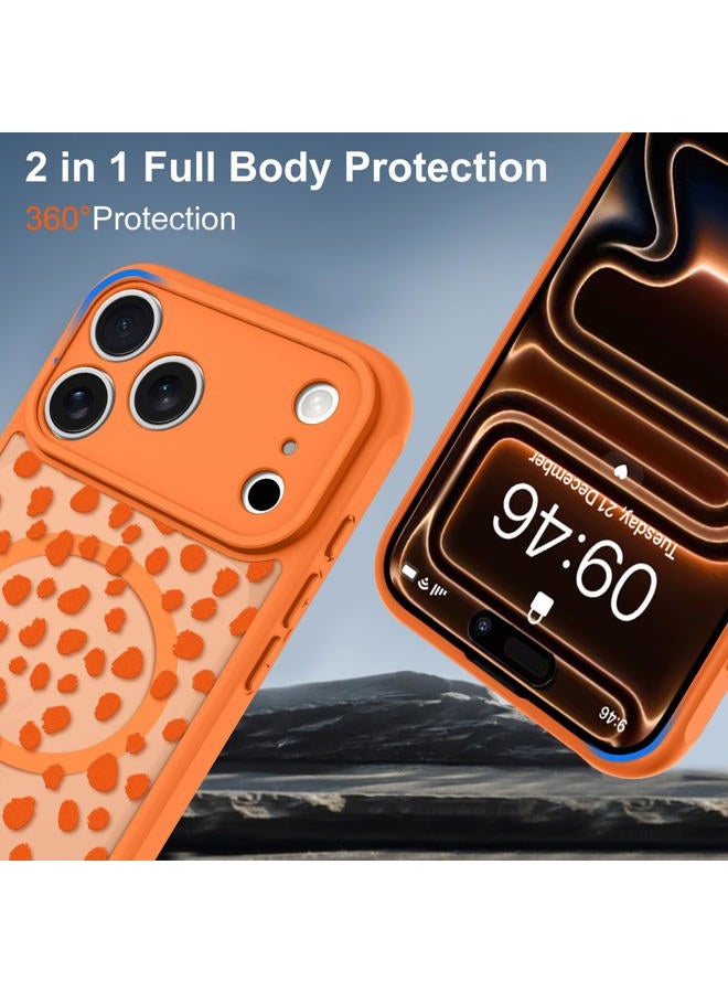 TEAUGHT Compatible with iPhone 17 Pro Max Case Support for MagSafe Cute Pattern Speck Spot Camera Protection Matte Skin-Touch Cover for Girls Women -Orange - Image 3